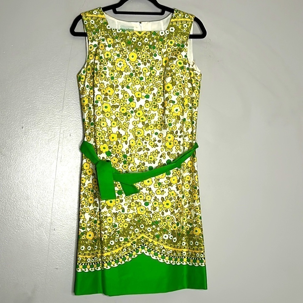 Vintage 60s Alex Coleman Mod floral cotton blend shift dress w belt medium
